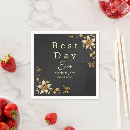 Serviette En Papier Papillons noires élégants Mariage serviettes (En situation)