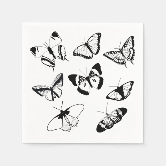 Serviette En Papier Papillons noirs et blancs (Devant)