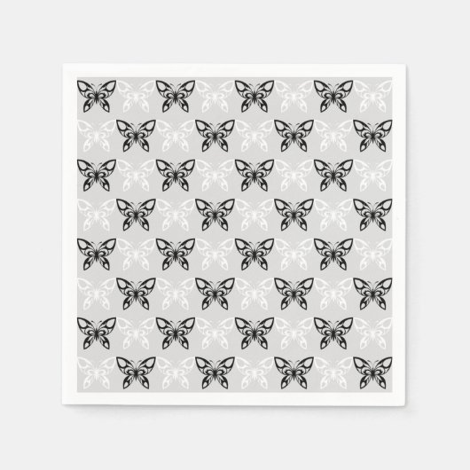Serviette En Papier Papillons noirs et blancs (Devant)