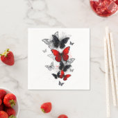 Serviette En Papier Papillons noirs et rouges volants (En situation)