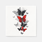 Serviette En Papier Papillons noirs et rouges volants (Devant)
