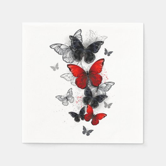 Serviette En Papier Papillons noirs et rouges volants (Devant)