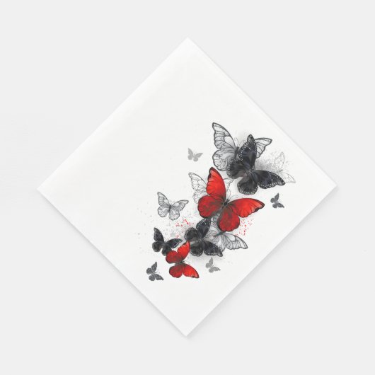 Serviette En Papier Papillons noirs et rouges volants (Coin)