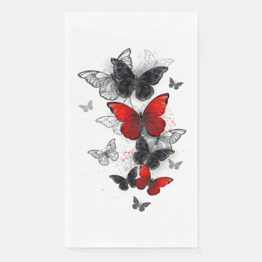 Serviette En Papier Papillons noirs et rouges volants (Devant)