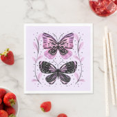 Serviette En Papier Papillons noirs, roses, violets (En situation)