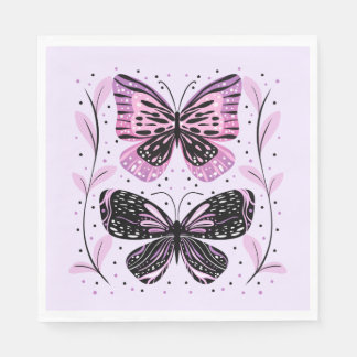 Serviette En Papier Papillons noirs, roses, violets