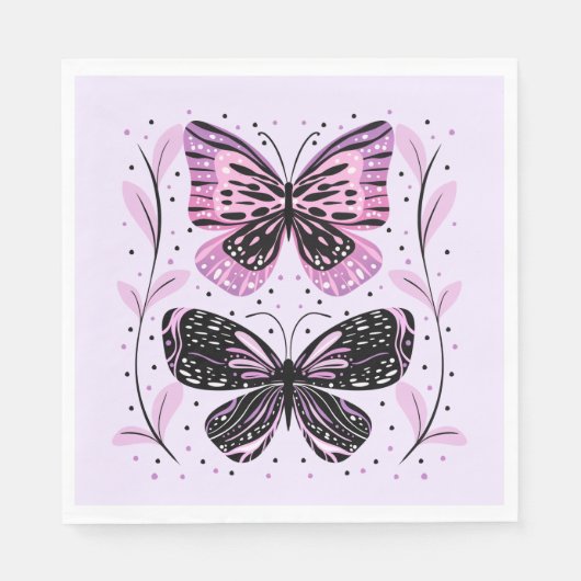 Serviette En Papier Papillons noirs, roses, violets (Devant)