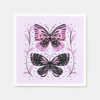 Serviette En Papier Papillons noirs, roses, violets