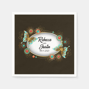 Serviette En Papier Papillons Oval Or Noir Moderne Boho