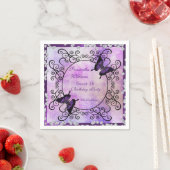 Serviette En Papier Papillons pourpres & Diamants doux 16 (En situation)