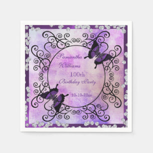 Serviette En Papier Papillons pourpres et anniversaire de diamants