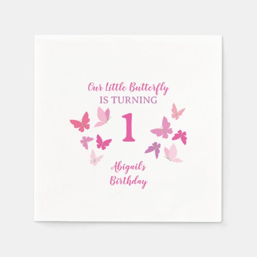 Serviette En Papier Papillons Premier anniversaire (Devant)
