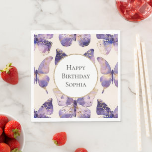 Serviette En Papier Papillons Purple Gold Anniversaire