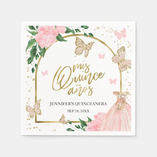 Serviette En Papier Papillons Quinceanera Pink Blush Blush Gown (Devant)