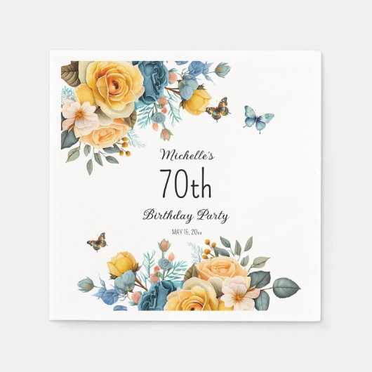 Serviette En Papier Papillons Rose Dusty Jaune 70e anniversaire (Devant)