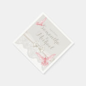 Serviette En Papier Papillons roses et ivoire et dentelle (Coin)
