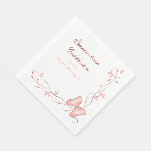 Serviette En Papier Papillons roses & Flèches Quinceañera (Coin)