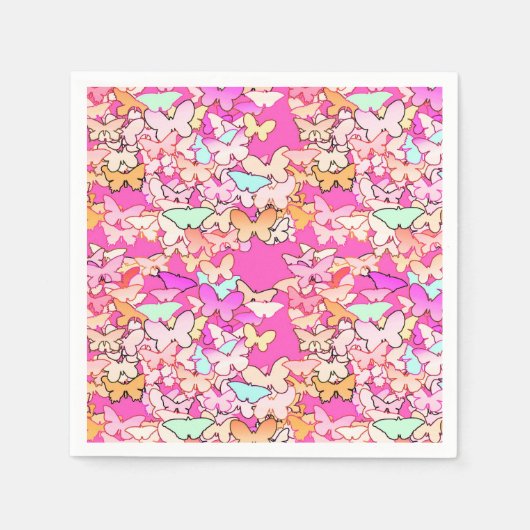 Serviette En Papier Papillons, roses multiples et profondes (Devant)