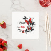 Serviette En Papier Papillons rouges et noirs Serviettes de sauce mode (En situation)