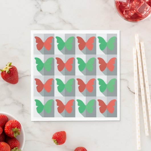 Serviette En Papier Papillons rouges et verts (En situation)