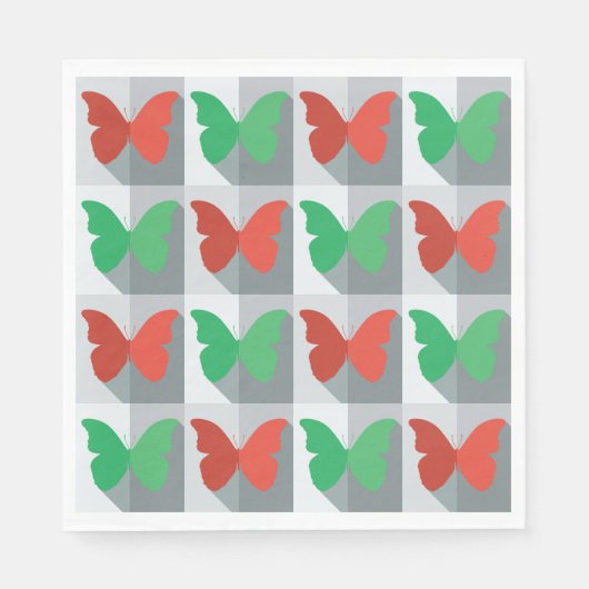 Serviette En Papier Papillons rouges et verts (Devant)