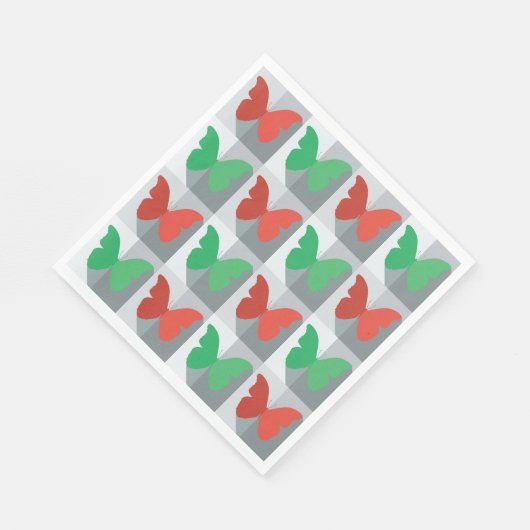 Serviette En Papier Papillons rouges et verts (Coin)