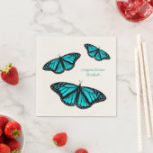 Serviette En Papier Papillons turquoise turquoises personnalisés (En situation)