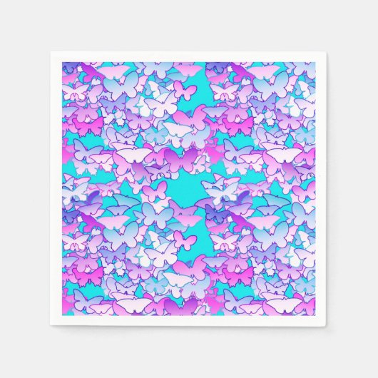 Serviette En Papier Papillons, violet et turquoise (Devant)