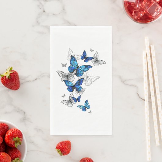 Serviette En Papier Papillons volants bleus Morpho (En situation)