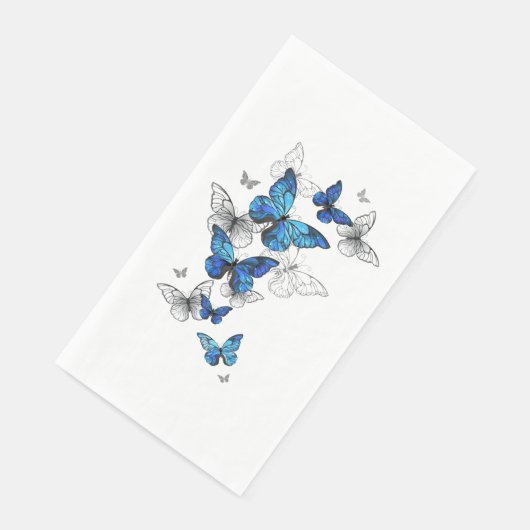 Serviette En Papier Papillons volants bleus Morpho (Coin)