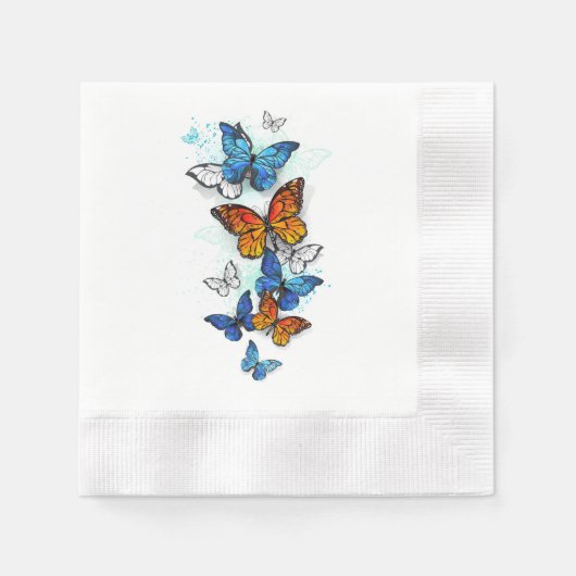 Serviette En Papier Papillons volants Morpho et Monarch (Devant)