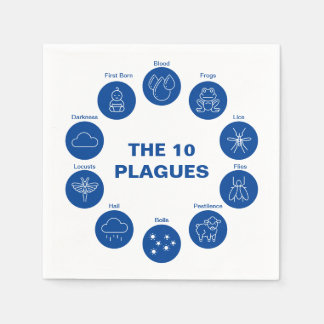 Serviette En Papier Pâque Les 10 Plagues Sèder Bleu et Blanc