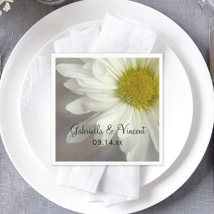 Serviette En Papier Pâquerette blanche douce sur mariage gris