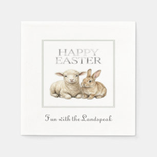 Serviette En Papier Pâques agneau et lapin à l'aquarelle vintage