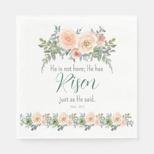 Serviette En Papier Pâques Floral Il a ressuscité l'écriture Aquarelle