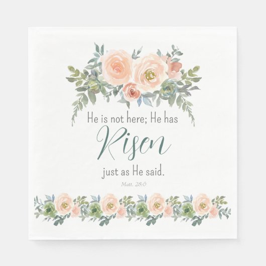 Serviette En Papier Pâques Floral Il a ressuscité l'écriture Aquarelle (Devant)