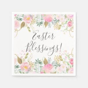 Serviette En Papier Pâques florales rose et or