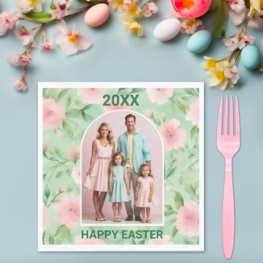 Serviette En Papier Pâques Photo personnalisée Pastel Rose & Flore ver