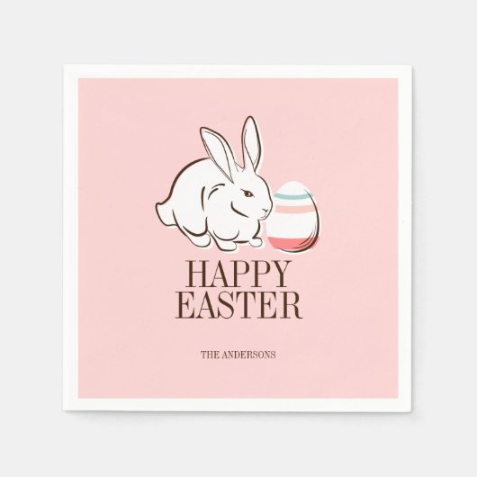 Serviette En Papier Pâques rose lapin et oeuf Joyeux Papier de Pâques  (Devant)