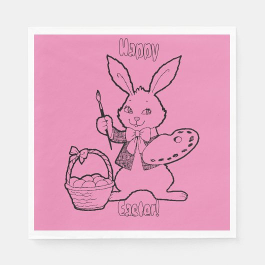 Serviette En Papier Pâques rose lapin Peinture Oeufs Papier serviettes (Devant)
