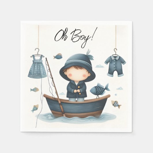 Serviette En Papier Par Hook Bait Fun Wood Little Fisherman Baby showe (Devant)