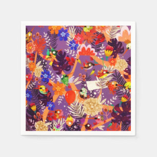 Serviette En Papier Paradis des fleurs d'oiseaux de la Jungle tropical