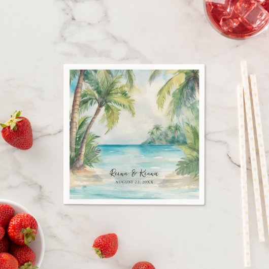 Serviette En Papier Paradise Palms Plage tropicale Mariage (En situation)