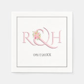 Serviette En Papier Paraphe rose vierge, ampersand, mariage rose roses (Devant)