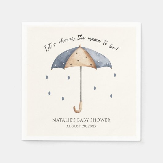 Serviette En Papier Parapluie bleu et Baby shower de pluie (Devant)