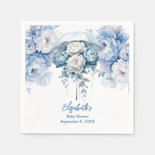 Serviette En Papier Parapluie Floral Bleu Poussiéreux Baby Shower
