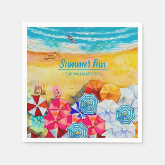 Serviette En Papier Parapluies d'été sur le sable (Devant)