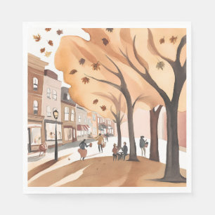 Serviette En Papier Parc de la ville d'automne Aquarelle de feuillag