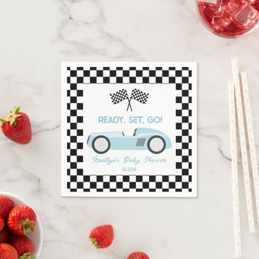 Serviette En Papier Parcours de course bleu - Partir Baby shower (En situation)