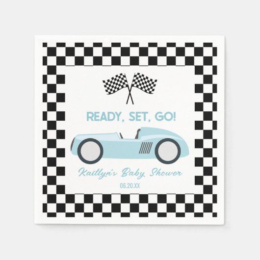 Serviette En Papier Parcours de course bleu - Partir Baby shower (Devant)